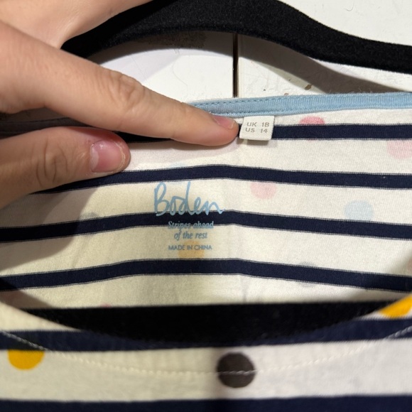 Boden Breton Long Sleeve Tee Stripes and Dots Navy Blue White Size 14 - Picture 6 of 9
